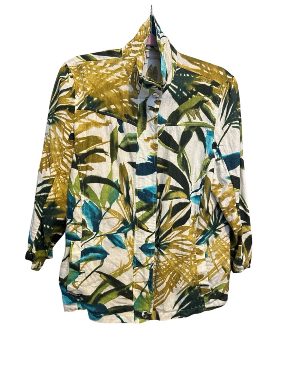 Chico's Cream Jacket with Green Leaf Print